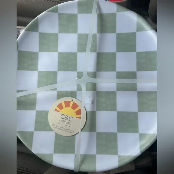 C&C California Sage and White Checkered Plates MacKenzie-Childs Inspired - Picture 1 of 3